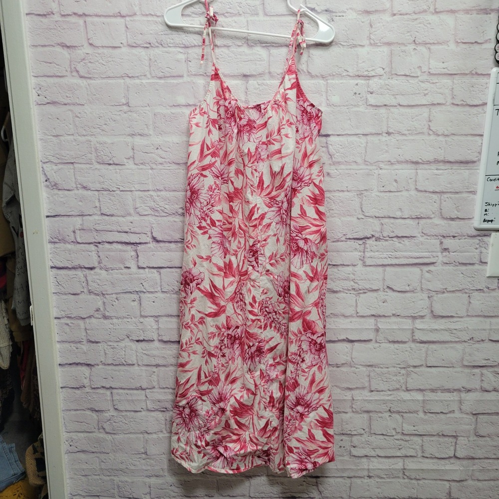 H&M Tropical Print Pink Spaghetti Dress Sz S Cottage Whimsical Fairy Boho Resort